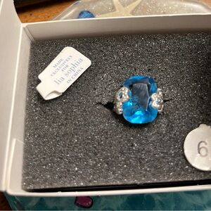 Lia Sophia Aqua Blue gemstone statement ring size 6